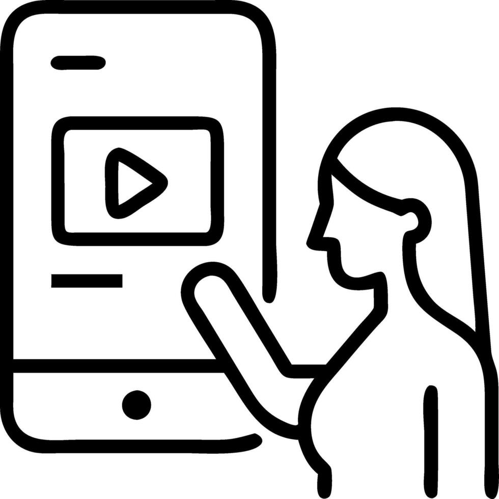 online movie stream mobile phone hand woman choosing film smartphone imaginary player service concept as A woman browses movies on her smartphone with a player interfac Clean vector