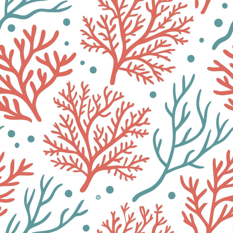 Oceanic coral and seaweed seamless tile pattern with a touch of vibrant beach colors concept as Oceanic coral and seaweed with vibrant beach colors create a lively seamless tile pa Clean vector