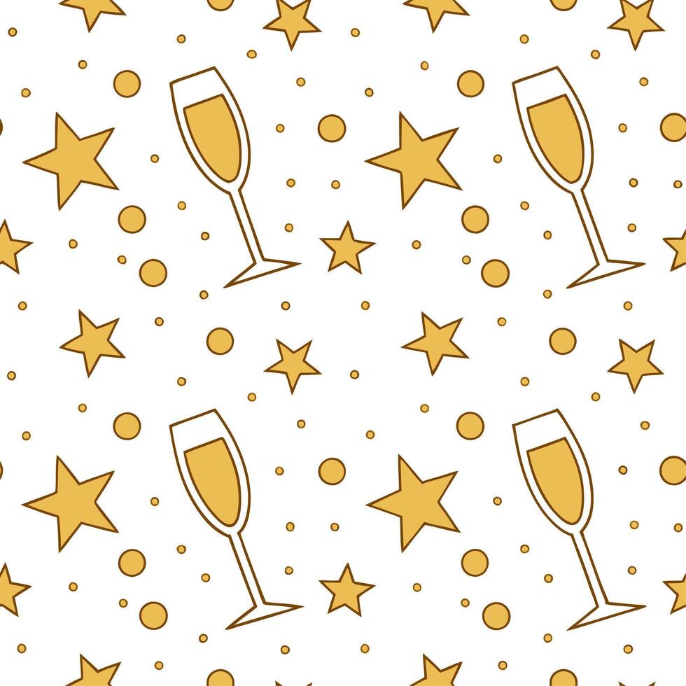 New Year seamless pattern with gold confetti sparkling stars and champagne glasses for an upscale New Year Eve look concept as Upscale New Year pattern with gold confetti sparkling Clean Set 2 vector