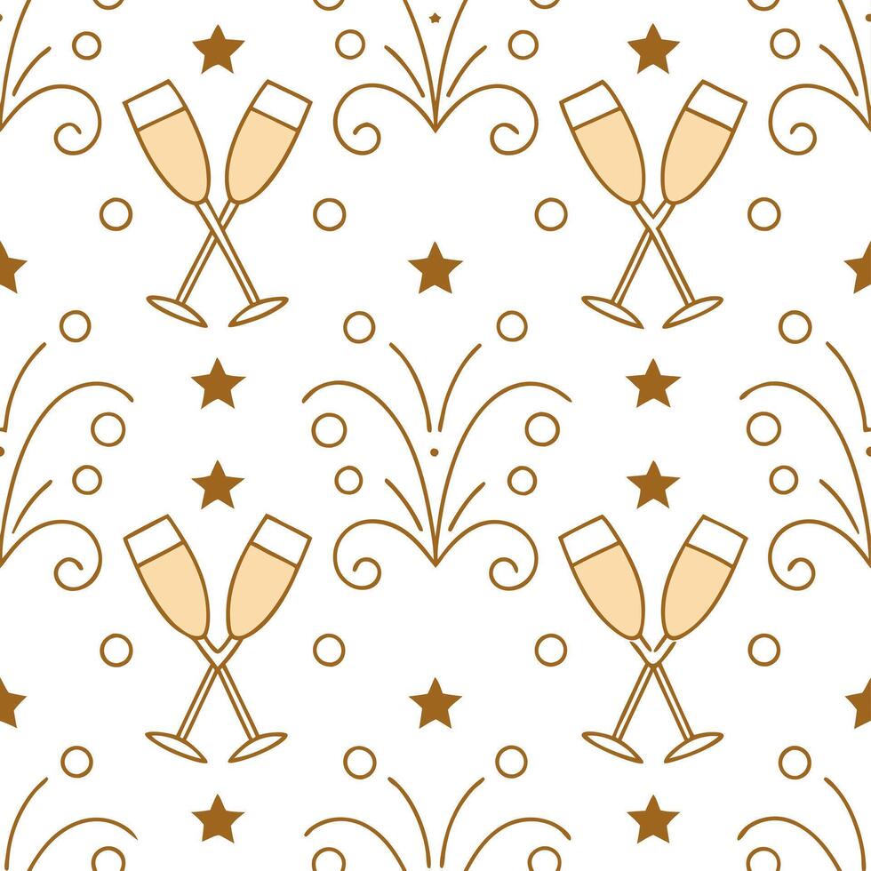 New Year seamless pattern with gold 2023 numbers sparkling stars and celebratory elements for a refined celebration feel concept as Refined New Year pattern with 2023 numbers spark Clean Set 2 vector