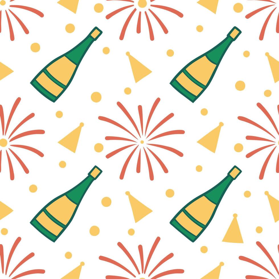 New Year seamless pattern with fireworks sparkling stars and celebratory confetti for a festive New Year Eve look concept as Vibrant New Year pattern featuring fireworks stars and Clean Set 2 vector