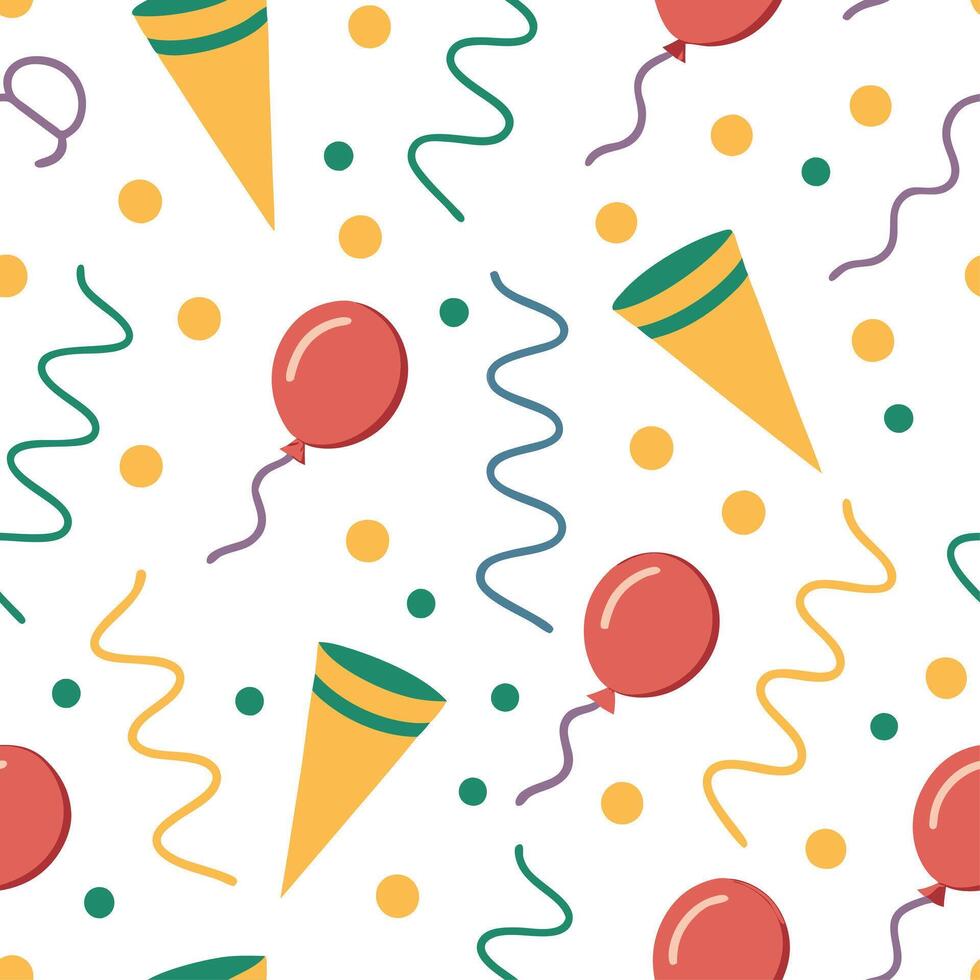 New Year seamless pattern with colorful streamers balloons and party poppers for a festive lively design concept as Lively New Year pattern with colorful streamers balloons and par Clean Set 2 vector