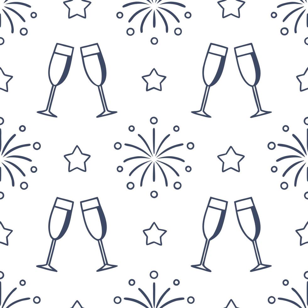 New Year seamless pattern with elegant 2023 numbers champagne flutes and fireworks for a classy celebratory design concept as Classy New Year pattern with 2023 numbers champagne fl Clean Set 2 vector