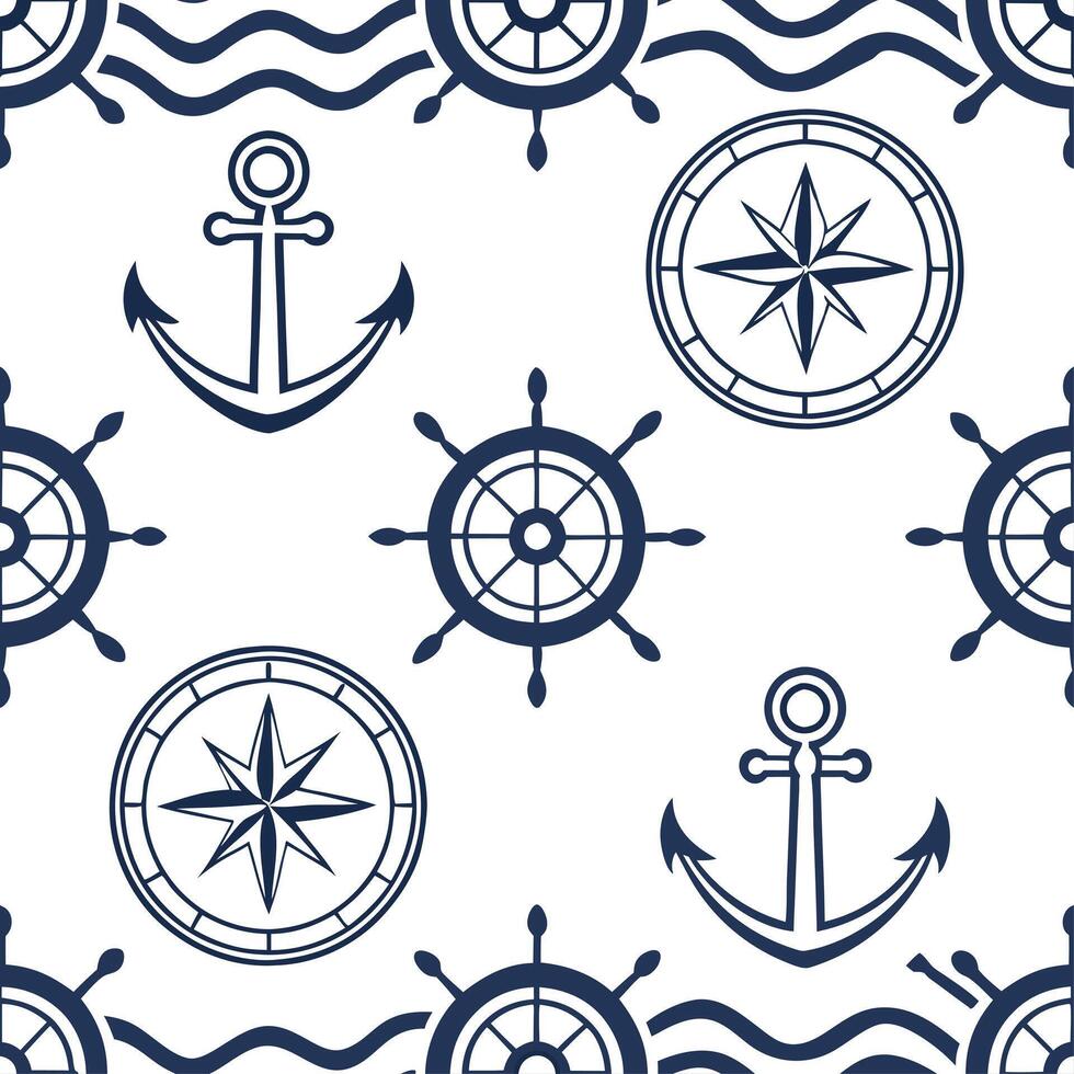 Nautical frame seamless tile pattern with maritime motifs and sea inspired elements concept as Maritime nautical frames create seamless tile patterns with sea inspired motifs addin Clean vector