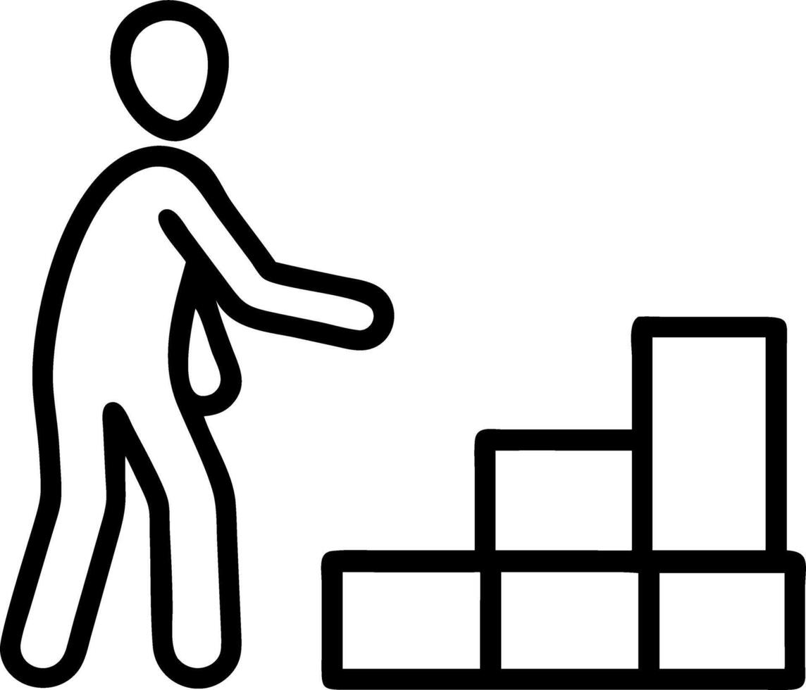 Man arranges wood blocks into step stairs on blue and pink background symbolizing business growth planning and success process concept as Highlights structured business developmen Clean vector