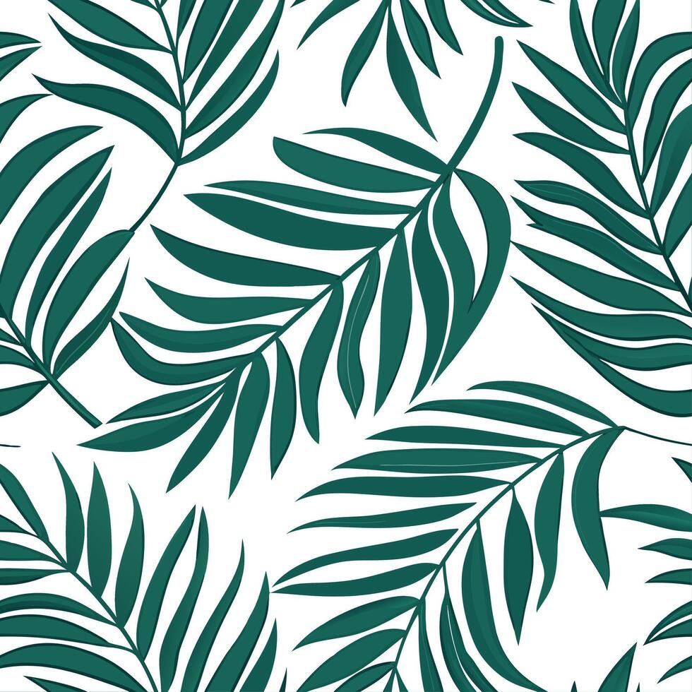 Lush tropical palms seamless tile pattern with bold green leaves and a laid back summer feel concept as Bold green tropical palm leaves create a seamless tile pattern evoking a lai Clean vector