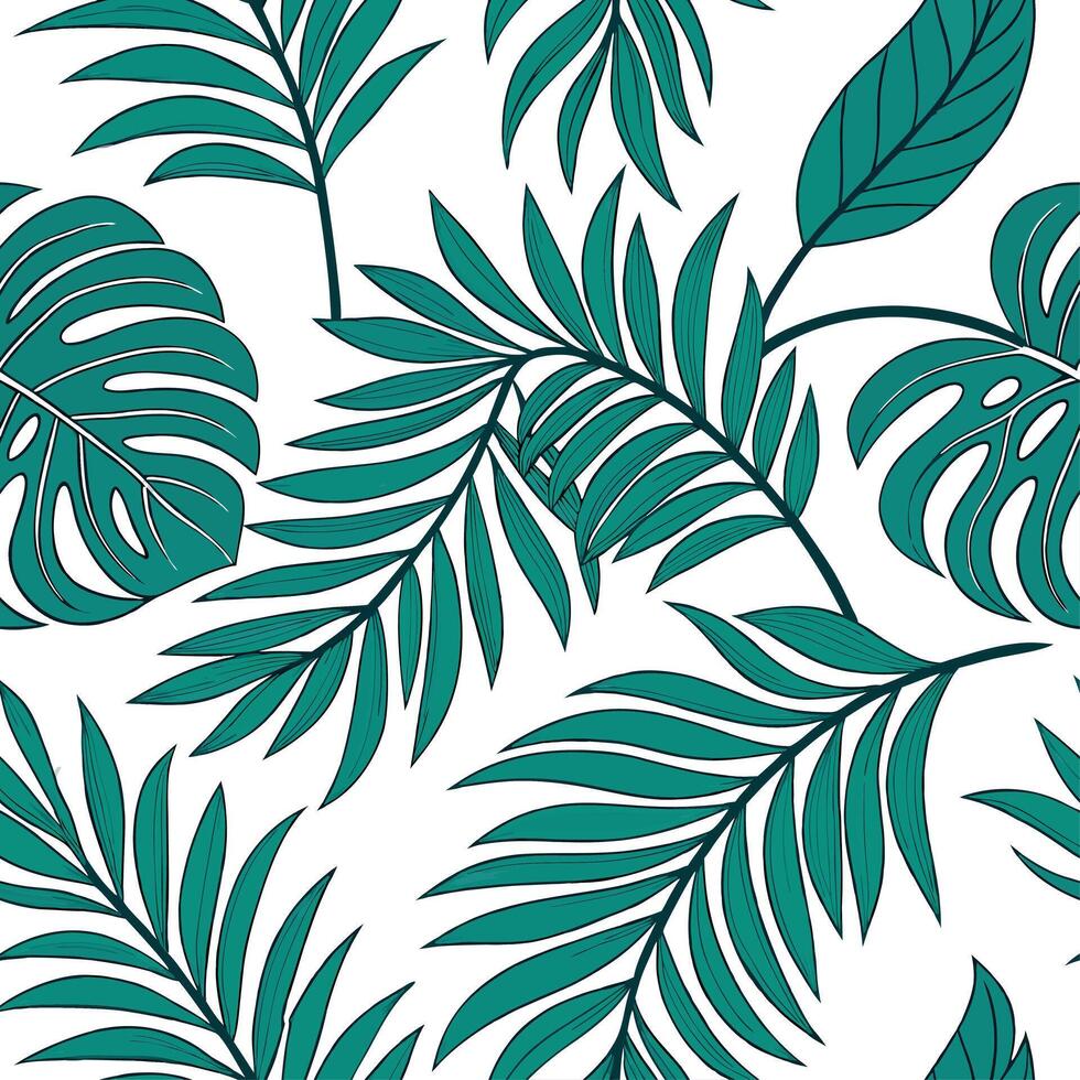 Lush tropical beach foliage seamless tile pattern with vibrant green leaves and bright sun concept as Lush tropical foliage with green leaves and bright sun creates a vibrant seaml Clean vector