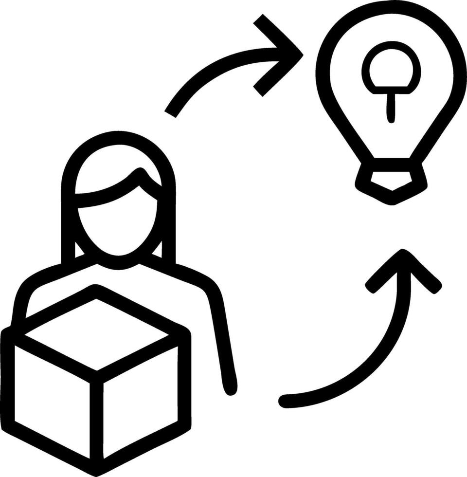 Leader idea innovation woman hand flips cube light bulb human symbol concept as Woman flips cube with light bulb and human icon symbolizes leadership innovation ideas in Photo Sto Clean vector