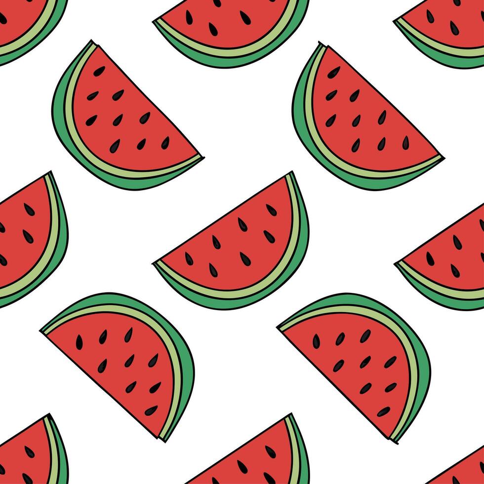 Juicy watermelon seamless tile pattern with vibrant red and green hues for a refreshing summer look concept as Watermelon slices with bright red flesh and green rind create a seaml Clean vector