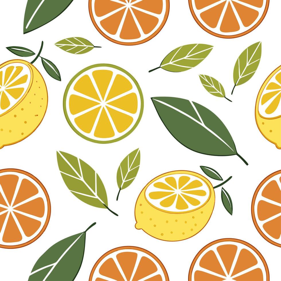 Juicy citrus fruits seamless tile pattern with bright oranges lemons and limes for a zesty summer vibe concept as Oranges lemons and limes create a zesty and vibrant seamless tile Clean vector