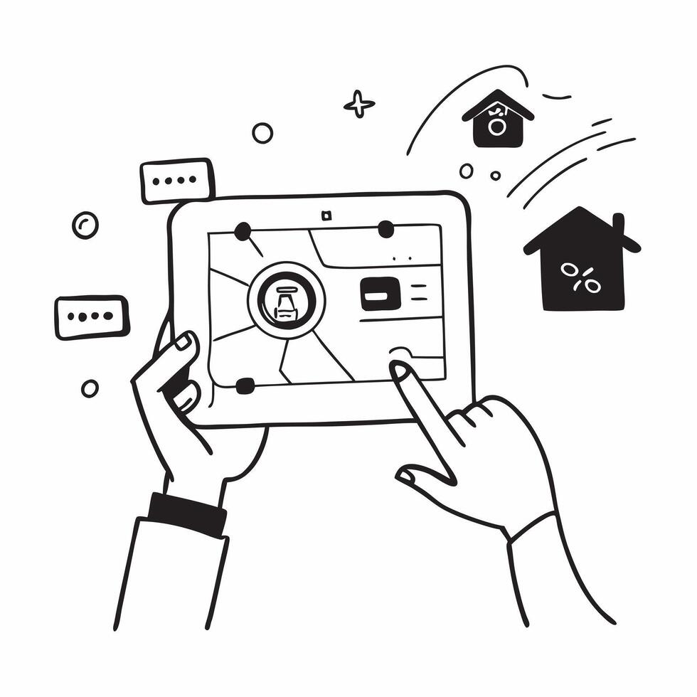 Individual with smart home hub and digital controls overlay symbolizing centralized home management in double exposure with copy space concept as An individual blended with a smar Clean vector