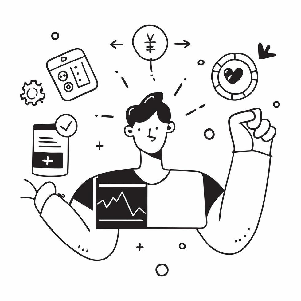 Individual with digital wellness app and tech overlay symbolizing health focused smart living in double exposure with copy space concept as An individual blended with a digital we Clean vector