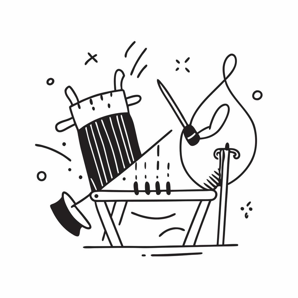 Individual with a traditional craft weaving loom and handmade goods overlay symbolizing craft cultural travel with copy space concept as An individual blended with a traditional c Clean vector