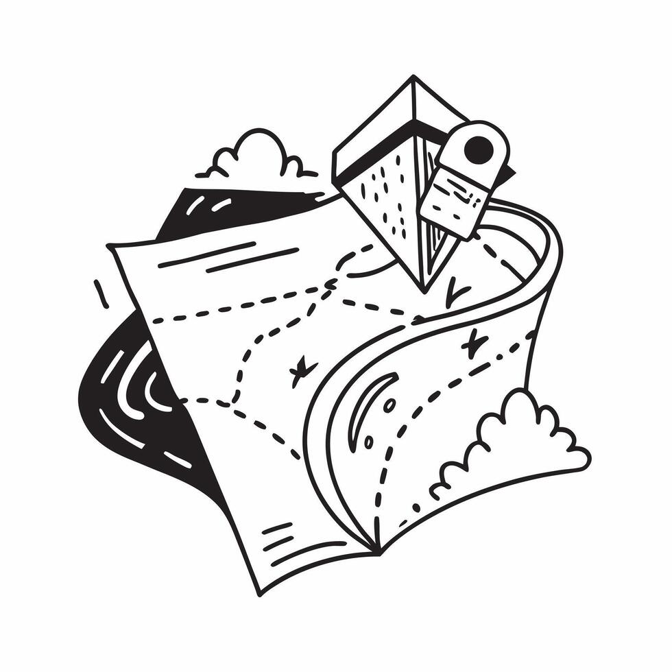 Individual with a road atlas national park and hiking trail overlay symbolizing park road trip with copy space concept as An individual blended with a road atlas national park and Clean vector