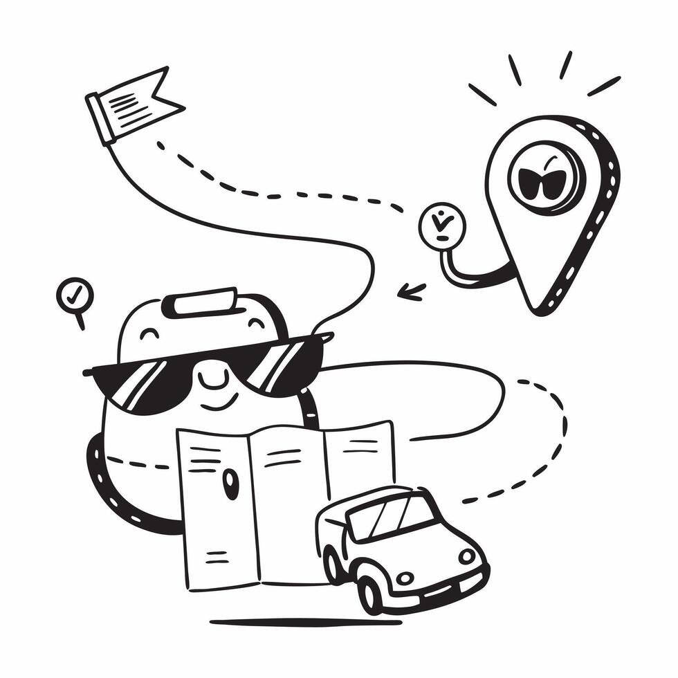 Individual with a road map convertible car and sunglasses overlay symbolizing road travel in double exposure with copy space concept as An individual blended with a road map conve Clean vector