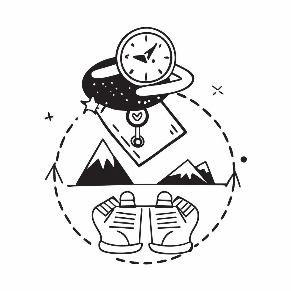 Individual with a national forest hiking boots and compass overlay symbolizing nature travel in double exposure with copy space concept as An individual blended with a national fo Clean Set 2 vector