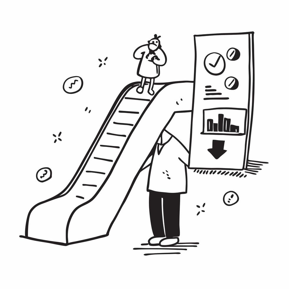 Individual with a department store escalator and sales flyer overlay symbolizing American department store shopping with copy space concept as An individual blended with a departm Clean vector