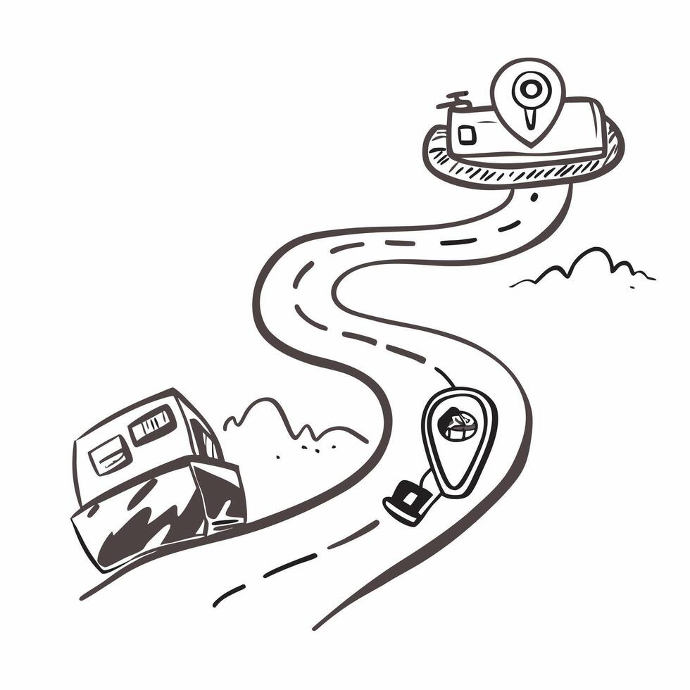 Individual with a car winding road and camera overlay symbolizing travel photography road trip with copy space concept as An individual blended with a car winding road and camera Clean vector