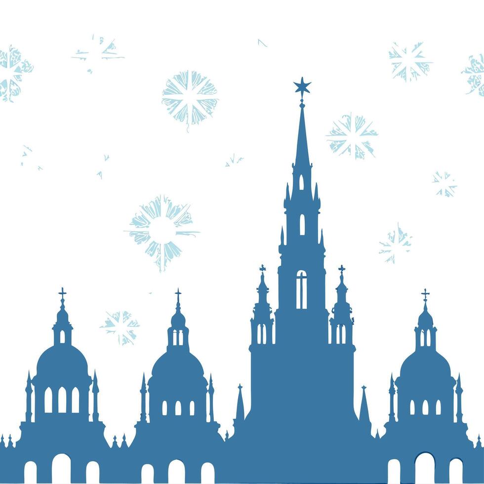 Icy blue winter skyline seamless tile pattern with glittering snowflakes and stars concept as Glittering snowflakes and stars illuminate an icy blue winter skyline in a seamless ti Clean vector