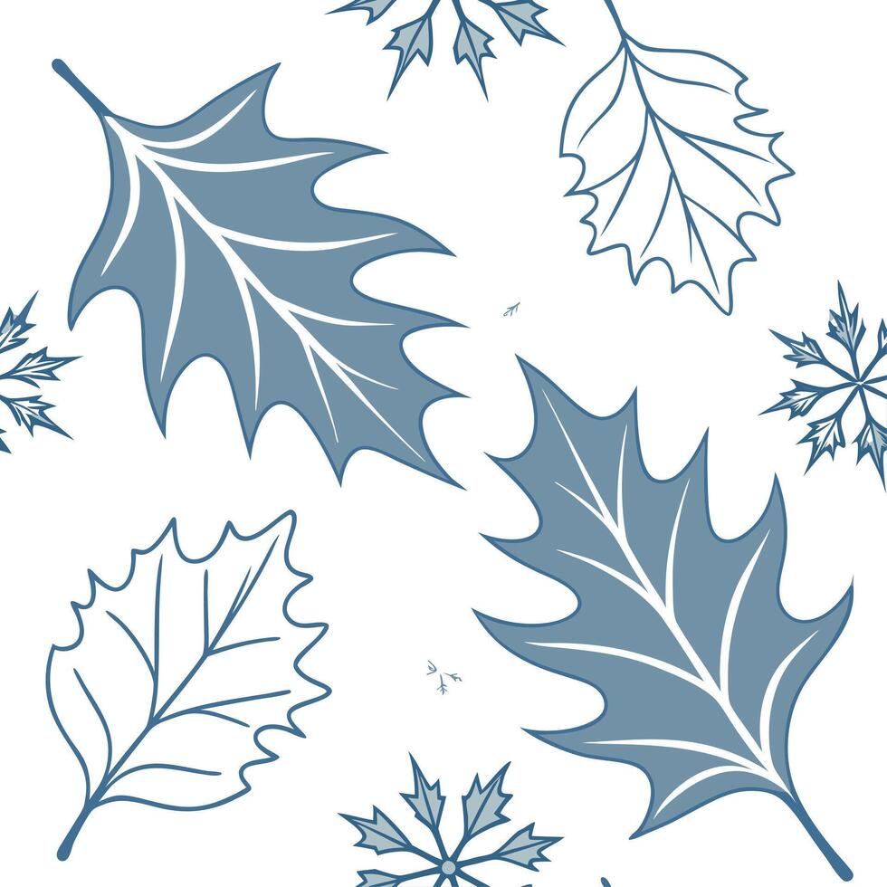 Icy frost leaf seamless tile pattern with delicate snowflakes and cool blue accents concept as Delicate snowflakes on icy frost leaves create a seamless tile pattern with cool blue Clean vector