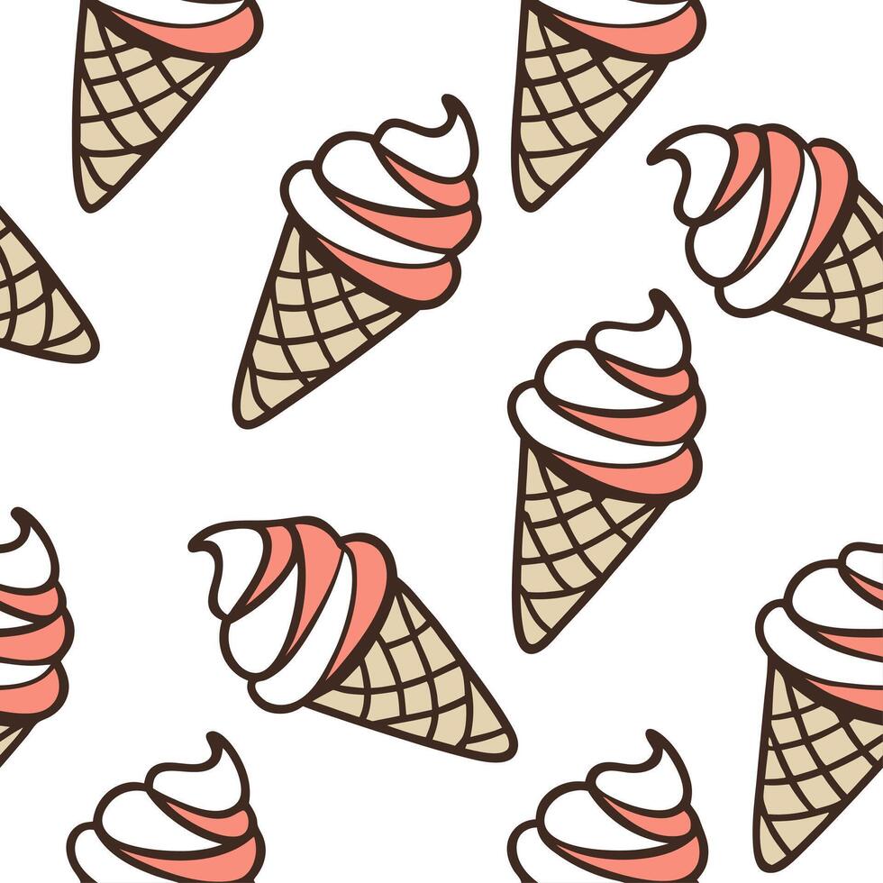 Ice cream cone seamless tile pattern with swirls of chocolate vanilla and strawberry for a sweet summer feel concept as Swirls of chocolate vanilla and strawberry ice cream cones c Clean vector