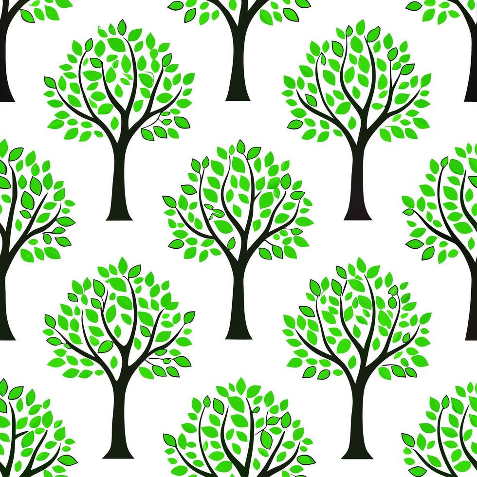 High contrast spring nature seamless pattern with bold tree trunks and vibrant greenery for dynamic spring designs concept as Bold spring nature pattern with strong tree trunks and Clean Set 2 vector