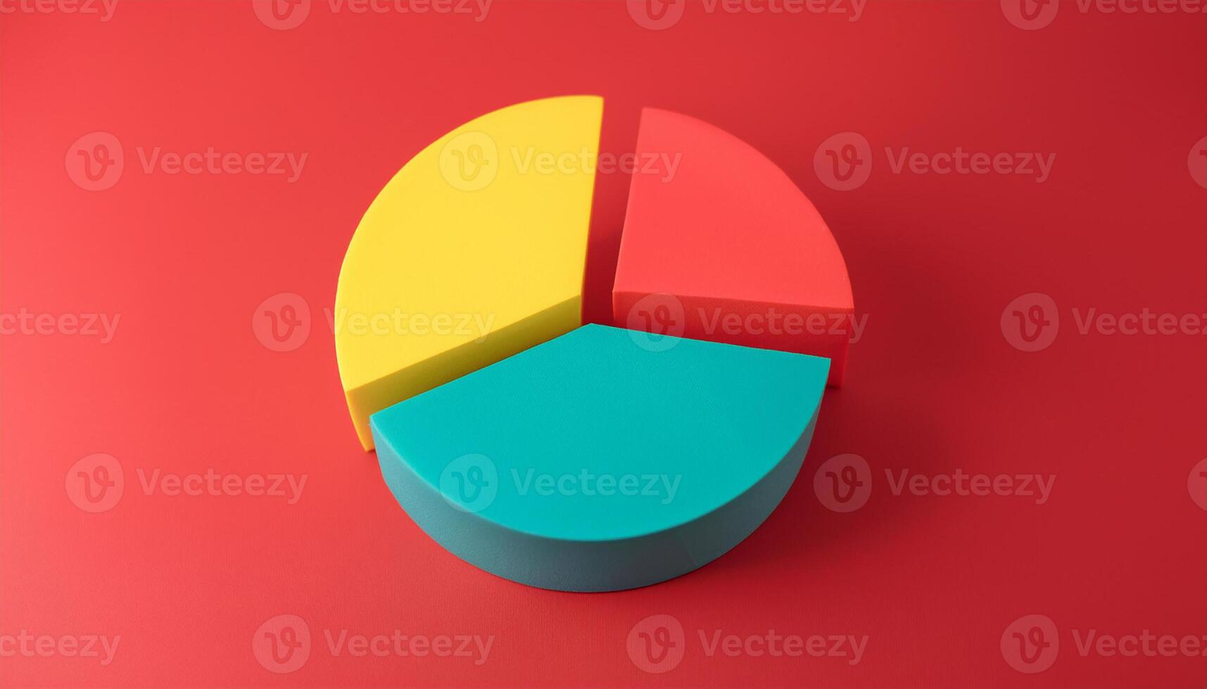 Colorful 3D pie chart on red background. Perfect for visual data representation and infographic use photo