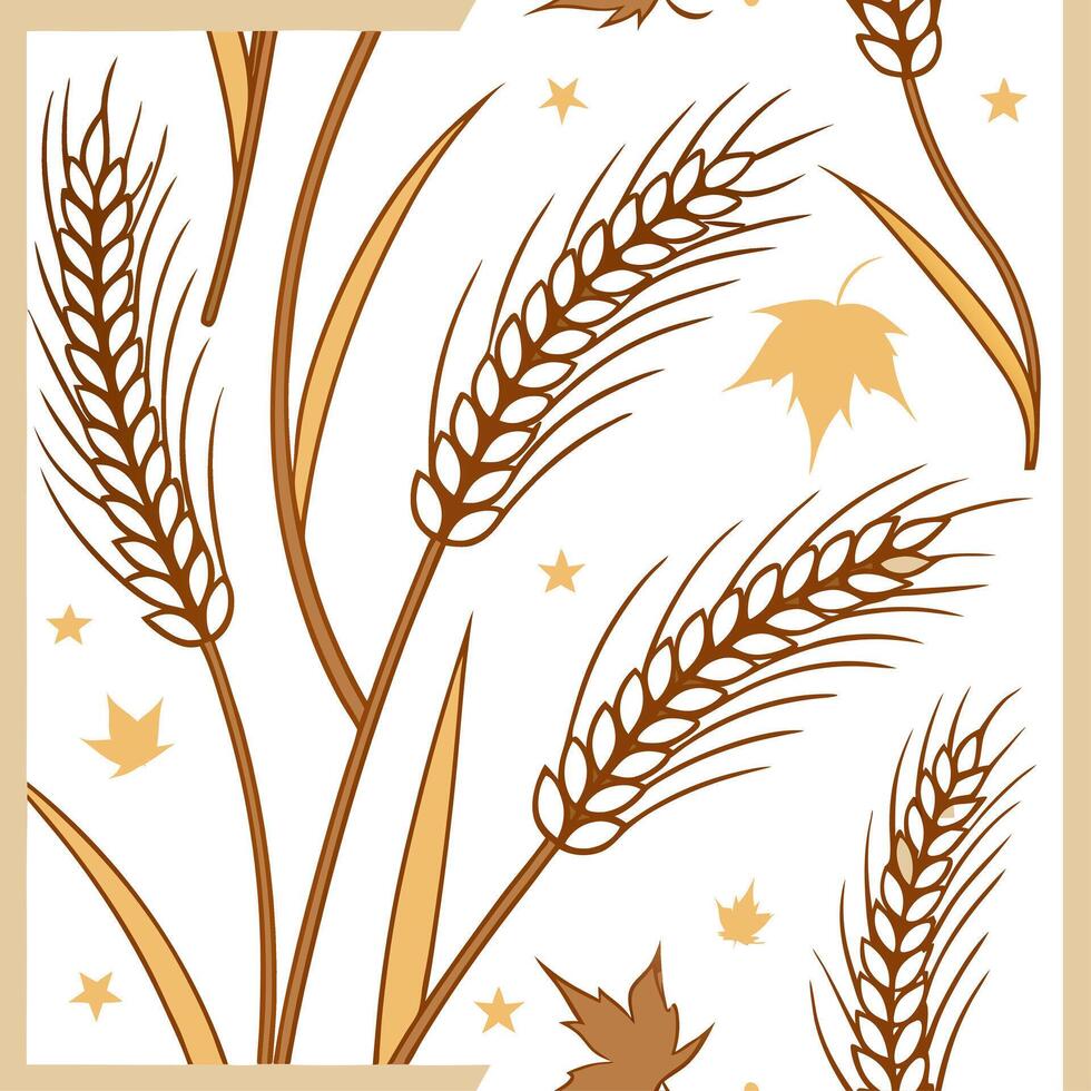 Harvest wheat seamless tile pattern with golden wheat stalks and autumn textures concept as Golden wheat stalks with autumn textures create a harvest wheat seamless tile pattern pe Clean vector