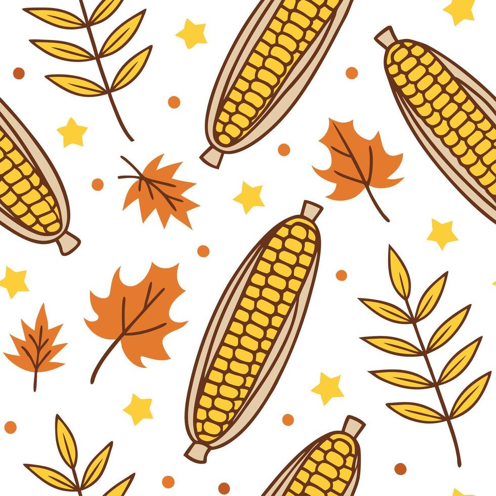 Harvest corn seamless tile pattern with golden corn cobs and autumn accents concept as Golden corn cobs and autumn accents create a harvest corn seamless tile pattern perfect for f Clean vector