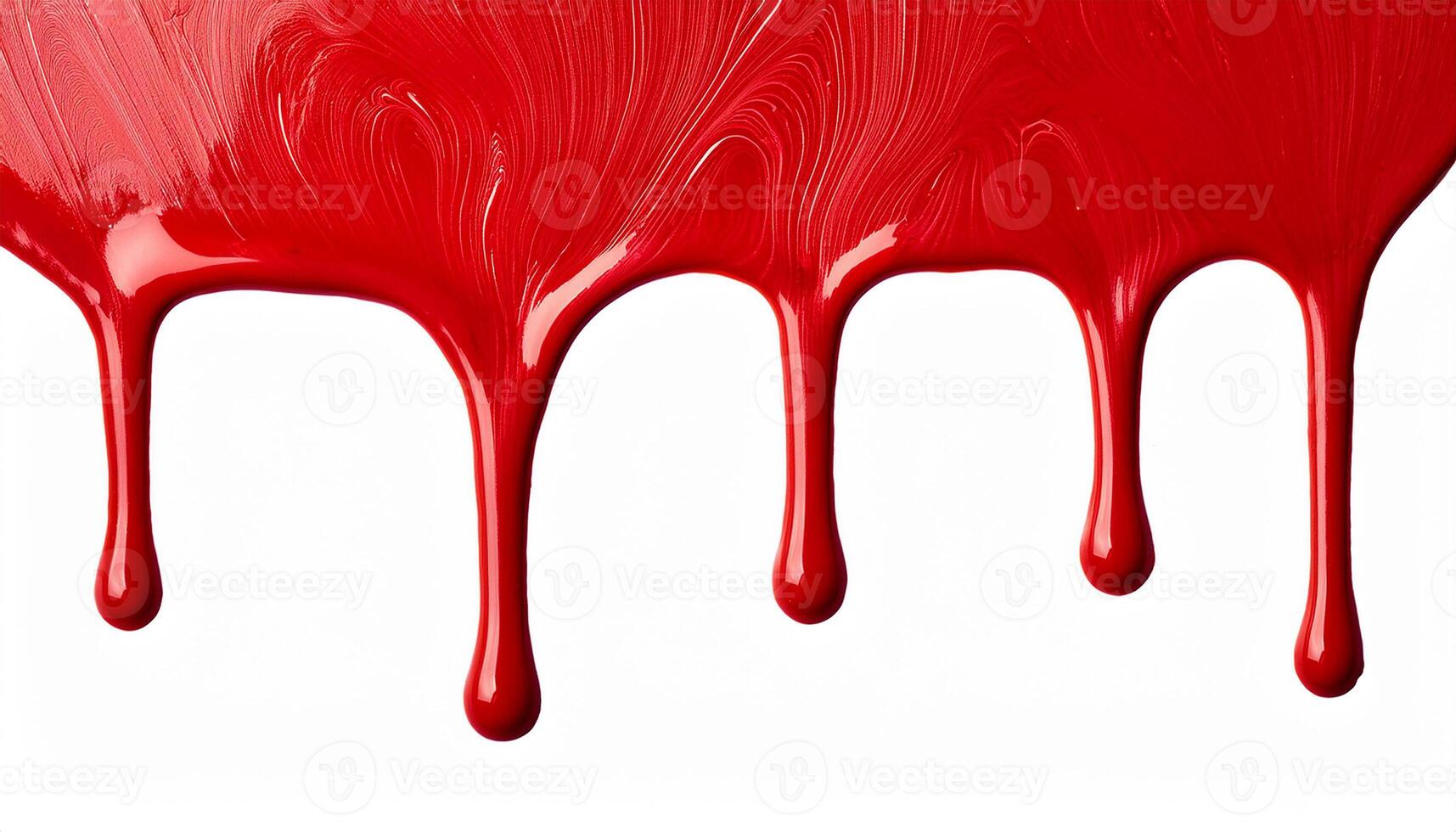 Vibrant red paint dripping on white background. Fresh bright paint flowing down. Abstract pattern. photo