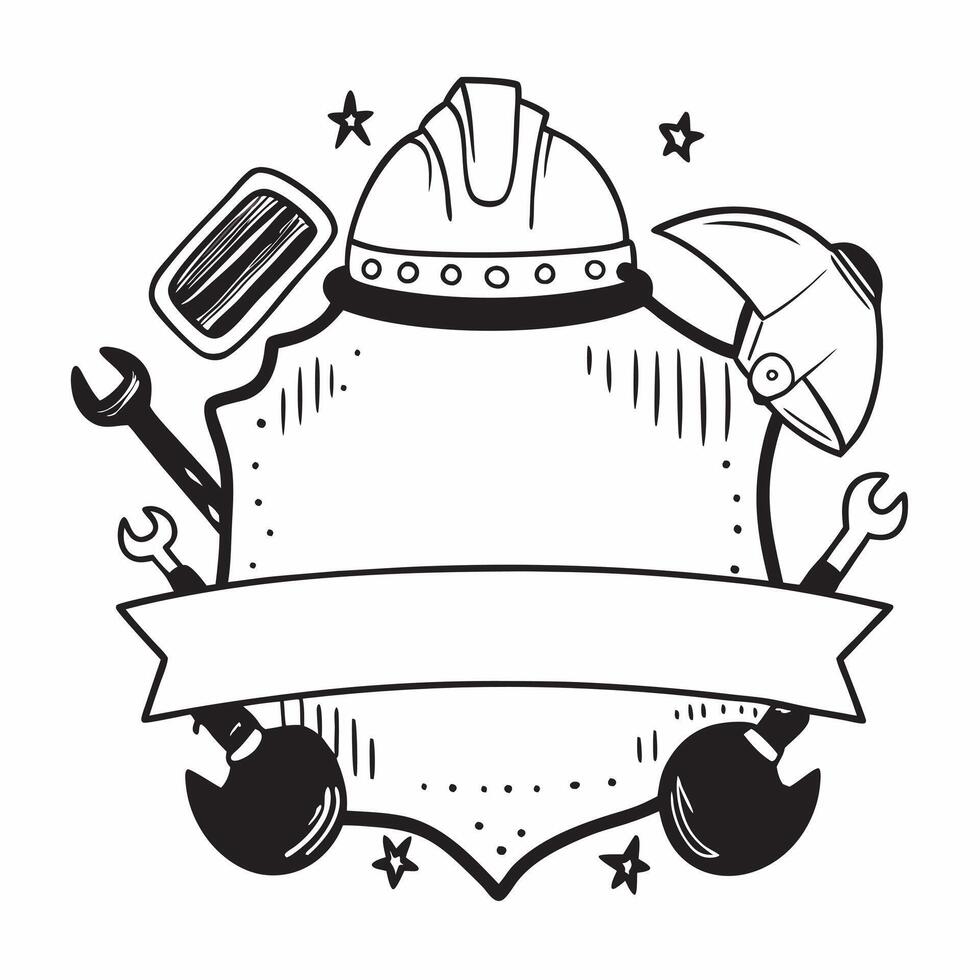 Hard Hat and Work Boots Border with Happy Labor Day Wording concept as A detailed border frame featuring a hard hat and work boots traditional symbols of labor and hard work The w Clean vector