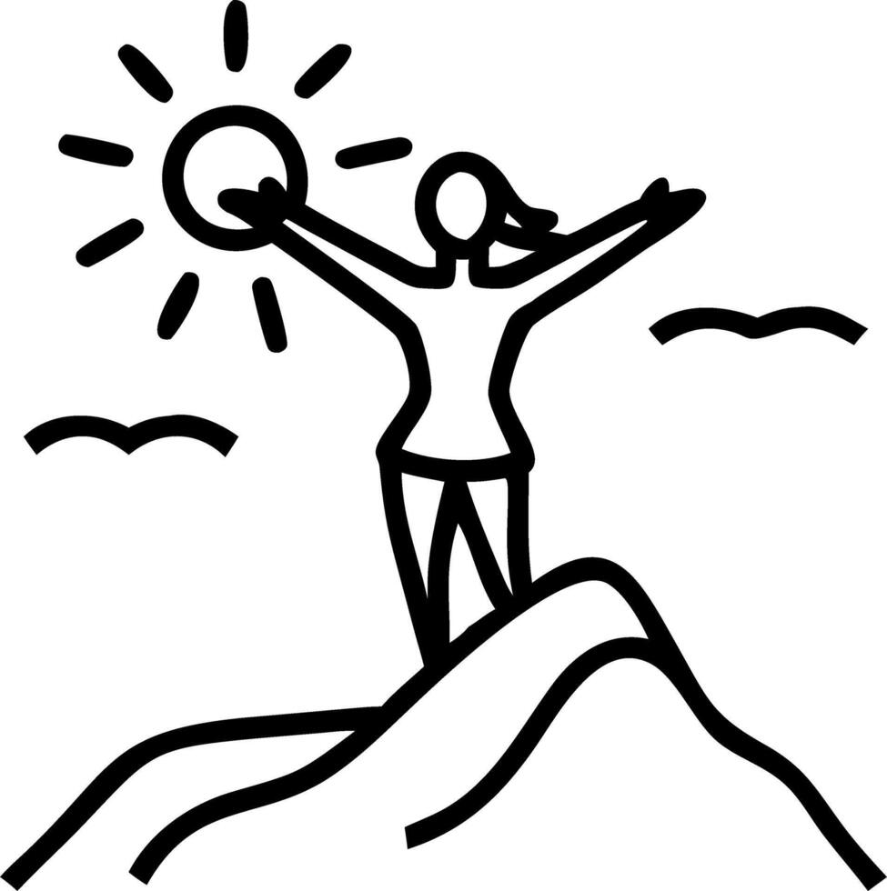 happy woman enjoying nature grass meadow mountain cliff sunset outdoor freedom concept concept as A carefree woman embraces nature atop a mountain cliff at sunset symbolizing freed Clean vector