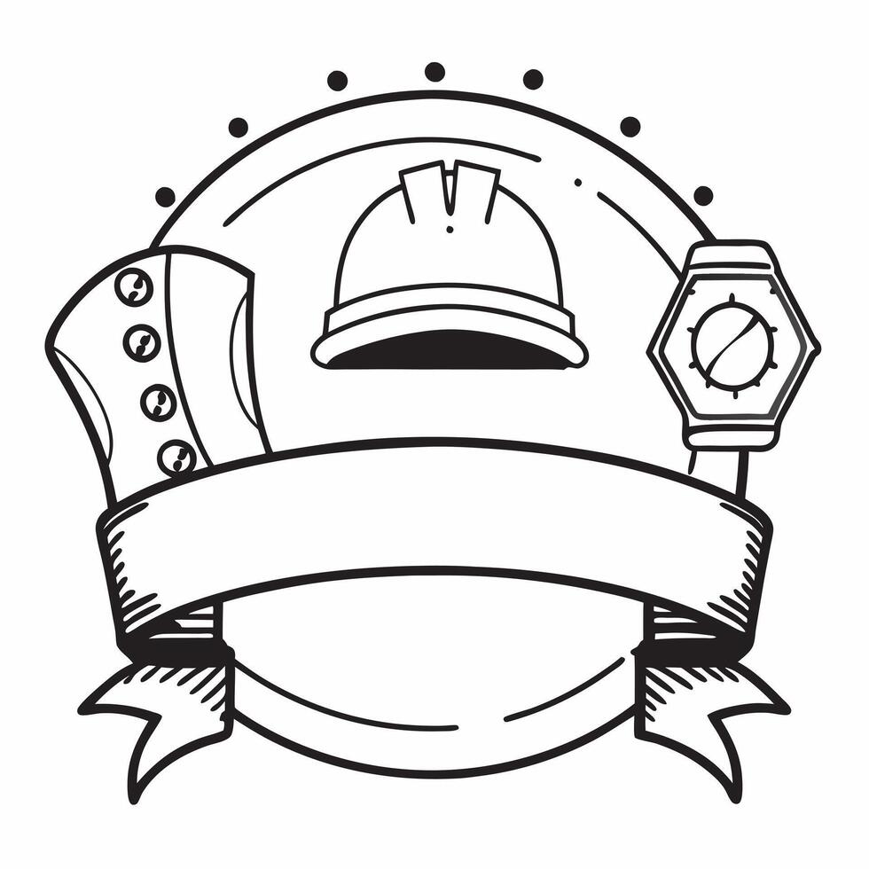 Hard Hat and Work Boots Border with Honoring Labor Day Wording concept as A detailed border frame featuring a hard hat and work boots traditional symbols of labor and hard work Th Clean vector