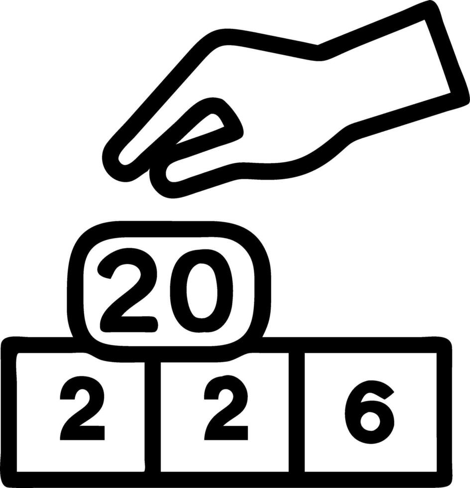 Hand place wooden cube 2026 on top stack of coins with sky blue background and copy space saving money financial plan for investment in New Year 2026 concept as Hand places wooden Clean vector