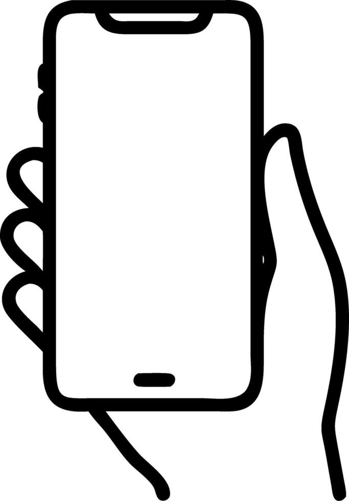 Hand holding black smartphone iPhone 12 Pro Max white screen isolated white background concept as Close up hand holds iPhone 12 Pro Max with blank white screen isolated on a clean Clean vector