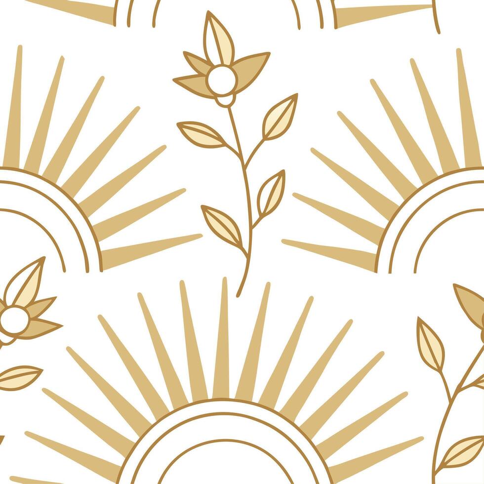 Golden sun rays seamless tile pattern with highlights and soft hues symbolizing a rejuvenating spring morning concept as Golden sun rays with soft hues create a seamless spring til Clean vector