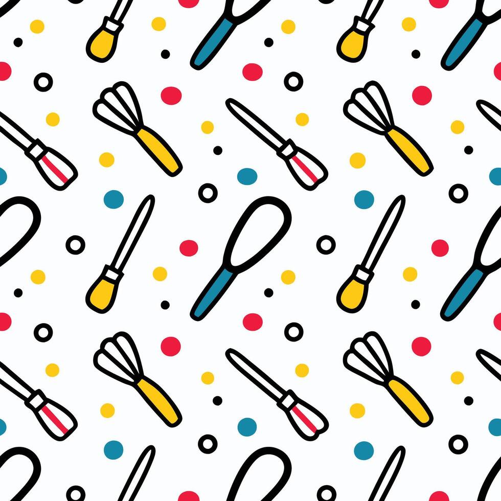 a pattern with various kitchen utensils and spoons white background vector