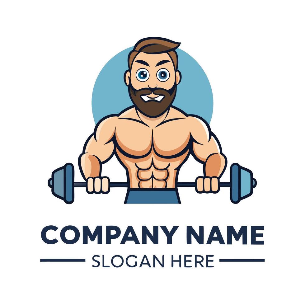 a man with a beard and a barbell logo white background vector