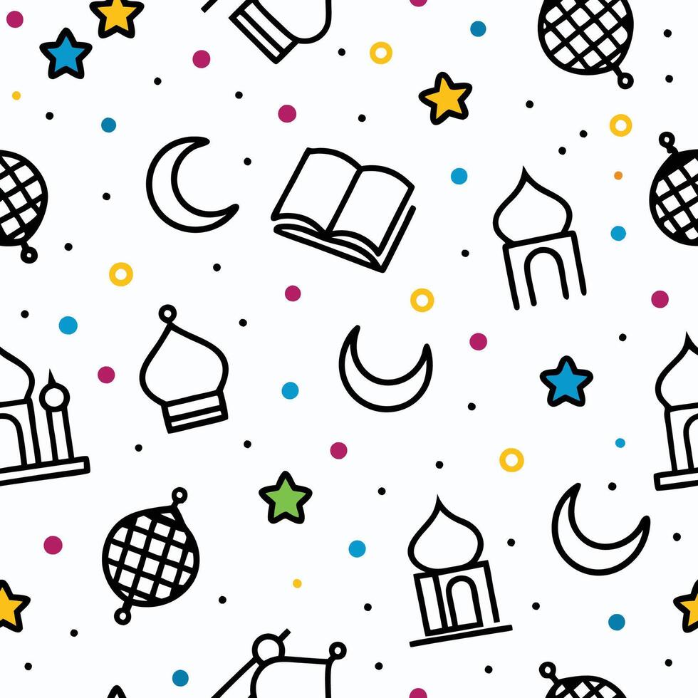 seamless pattern with islamic symbols white background vector