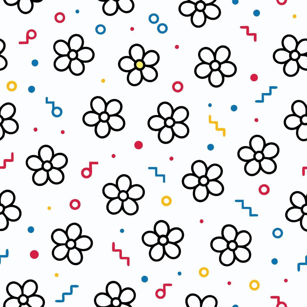 a pattern with flowers and geometric shapes white background vector