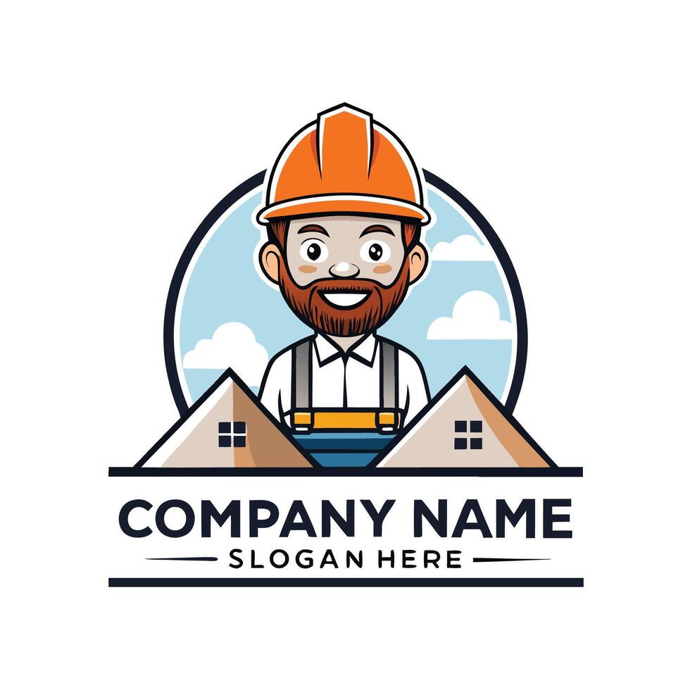a man in a hard hat and beard is holding a house white background vector