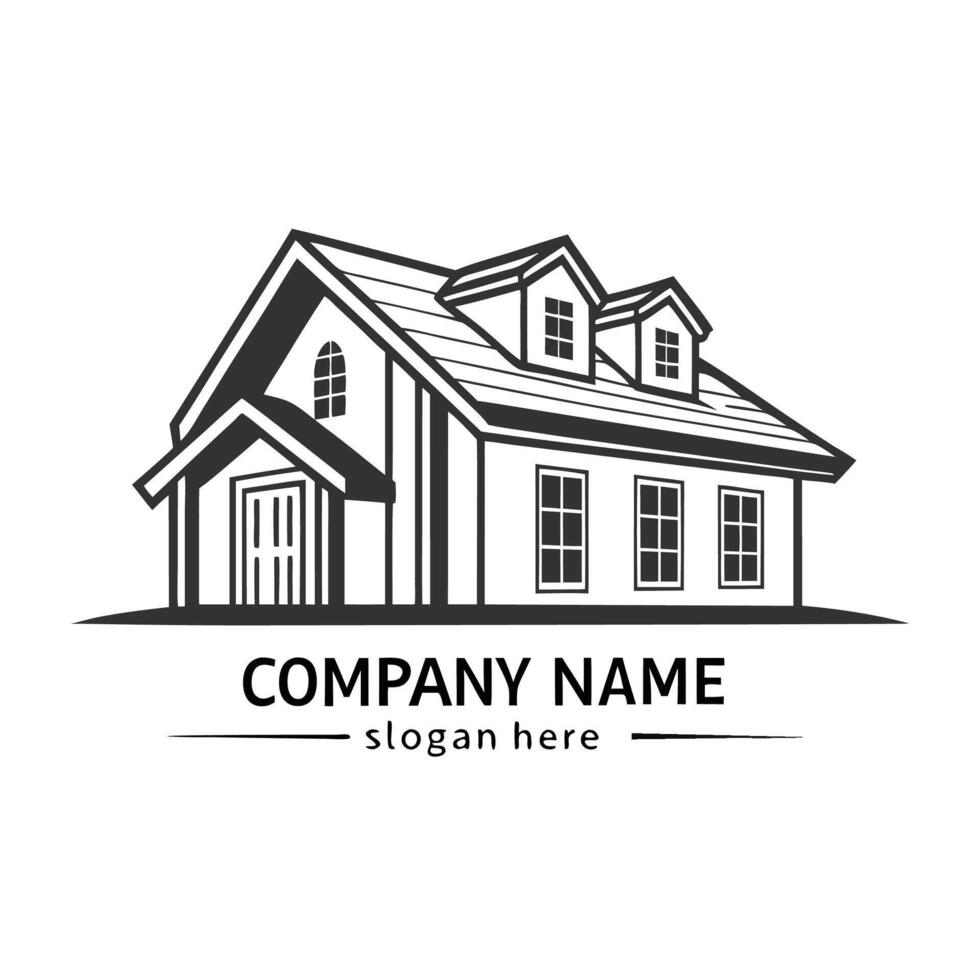 a house logo with a black white image white background vector