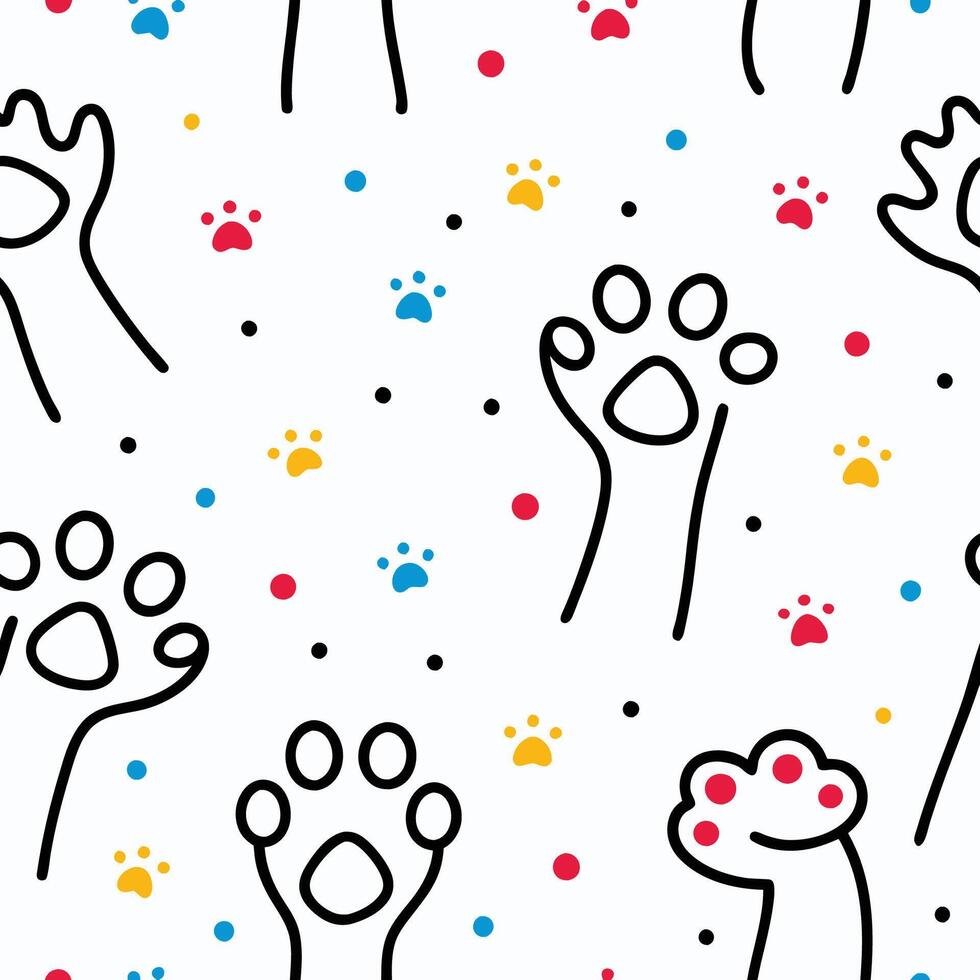 seamless pattern with paw prints and dots white background vector