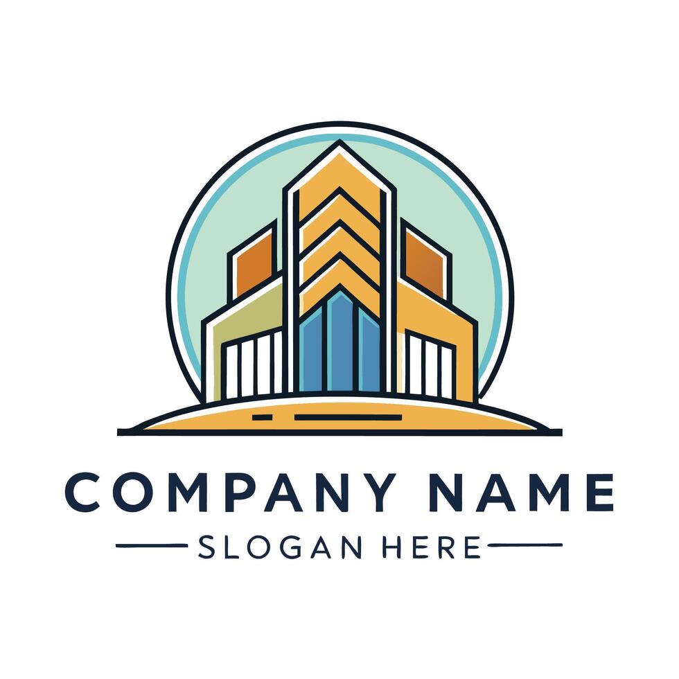 a building logo with a colorful background white background vector