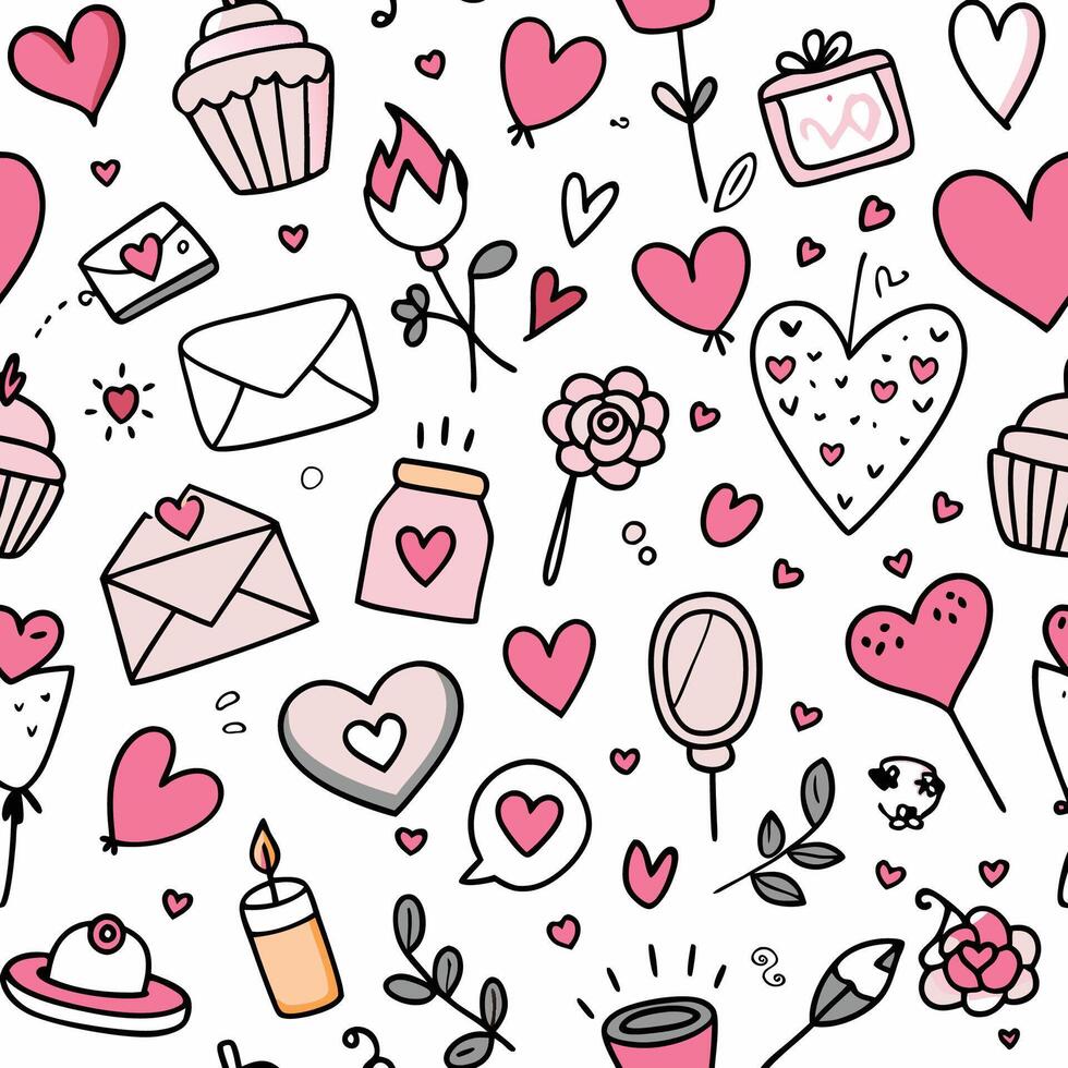 a collection of doodle hearts and other items white background vector