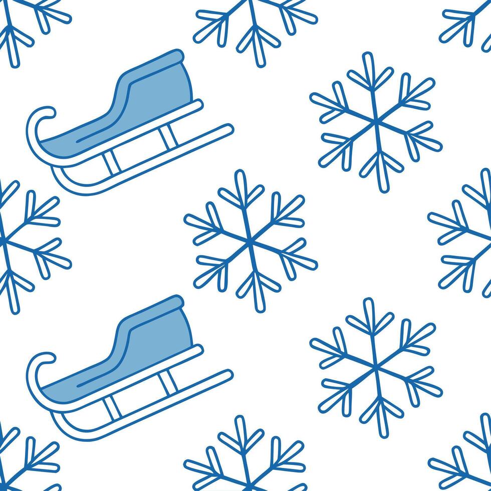 Frosty snowflake and sled seamless tile pattern with playful winter activities and cool tones concept as Playful sleds paired with frosty snowflakes create a seamless tile pattern Clean vector