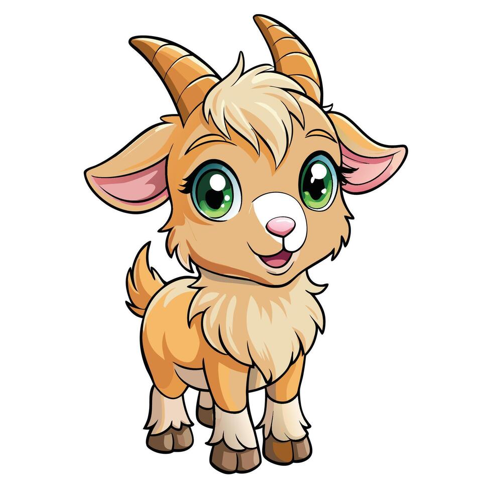 a cartoon goat with big eyes and horns white background vector