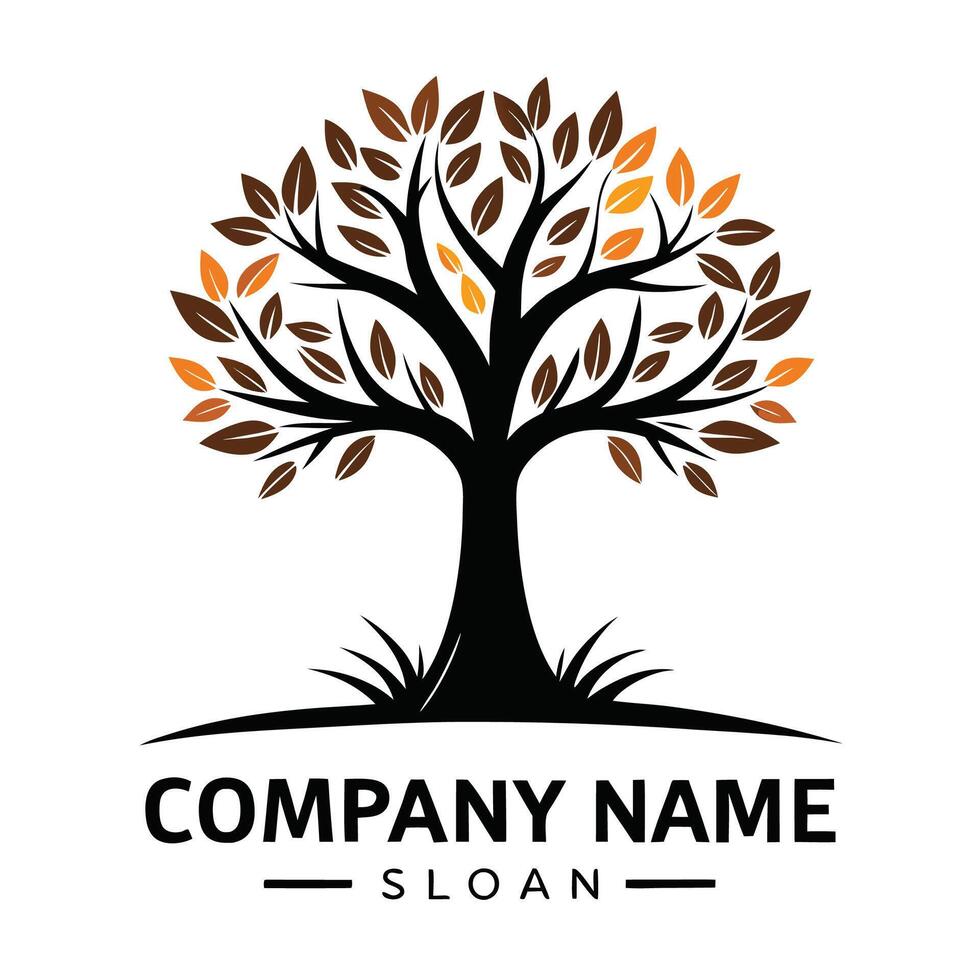 a logo for a company with a tree leaves white background vector