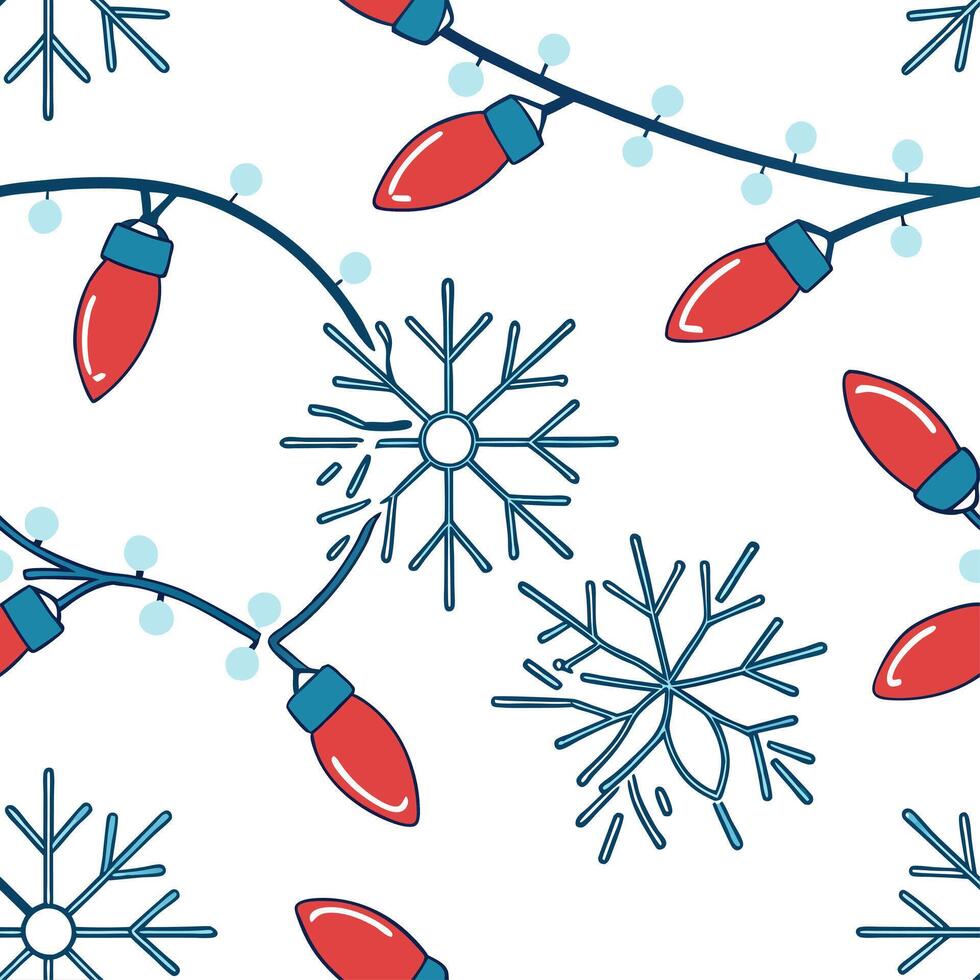 Frosty snowflake and holiday lights seamless tile pattern with sparkling winter accents concept as Sparkling holiday lights paired with frosty snowflakes create a seamless tile pat Clean Set 3 vector