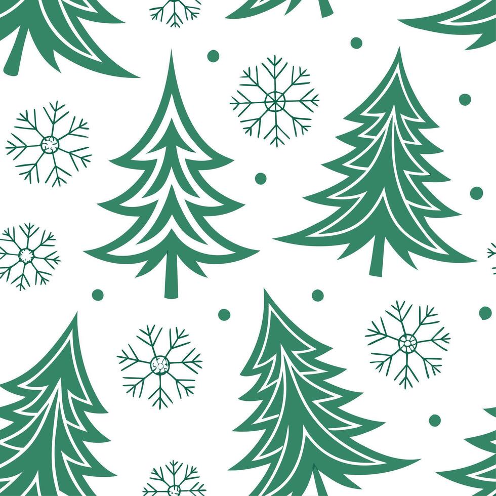 Frosty snowflake and Christmas tree seamless tile pattern with festive green and white tones concept as Festive green and white Christmas trees paired with snowflakes create a fros Clean vector